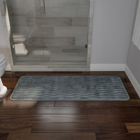 Hastings Home Microfiber Memory Foam Bathmat, Oversized Padded Nonslip Accent Rug for Home, Wave Pattern (Platinum) 835890OOL